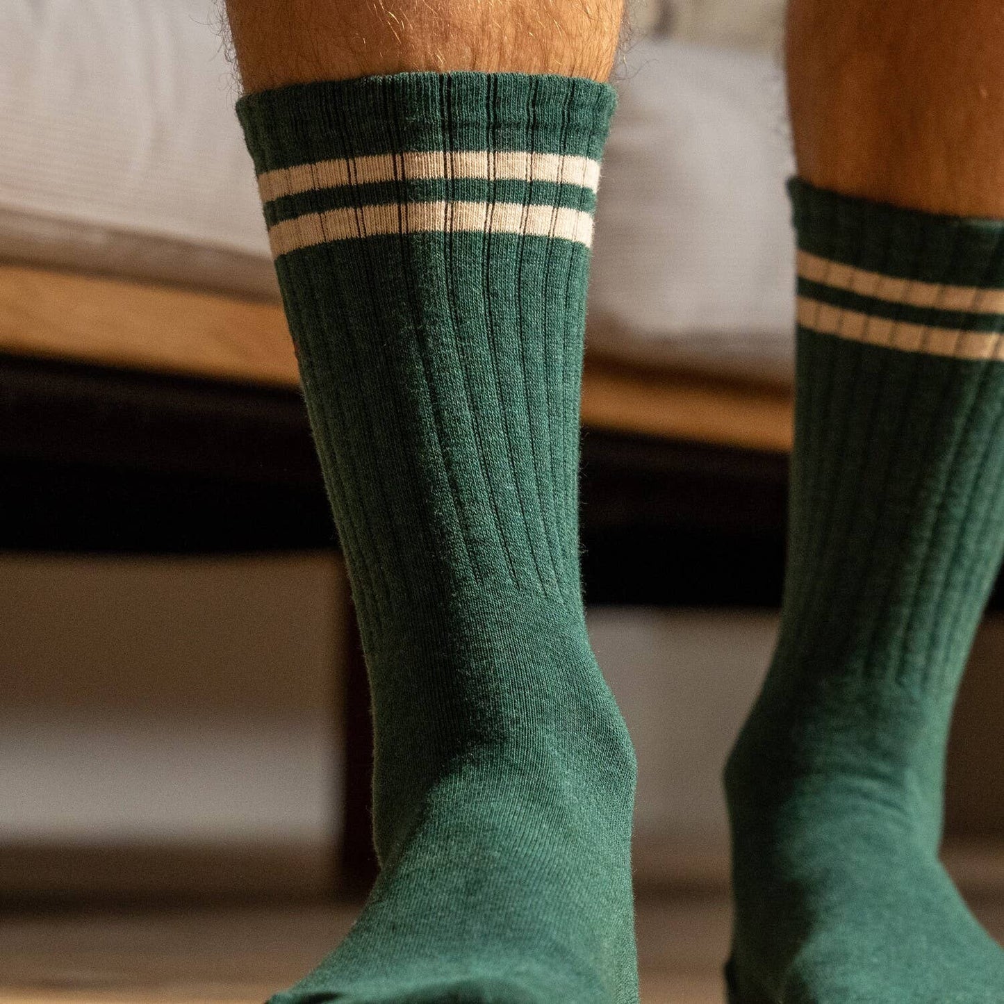 Chaussettes Retro - Vert canard, rayé beige