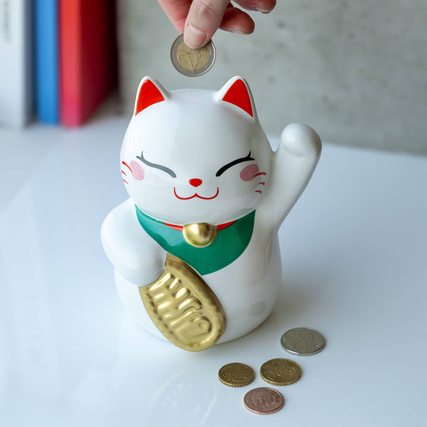 Tirelire Chat Chanceux Blanc Helio Ferretti Vue 2