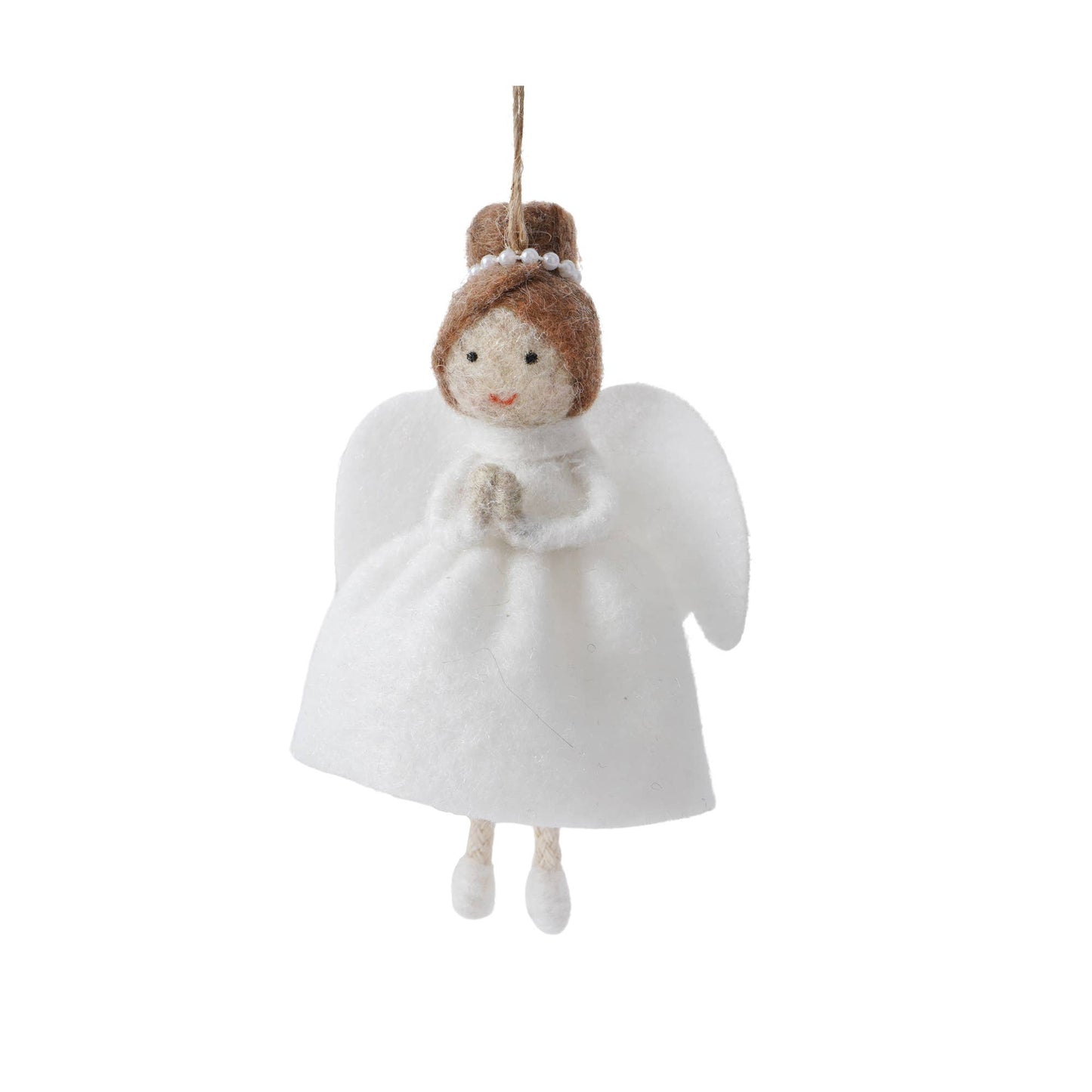 Hanging decoration in the shape of a felt angel with dark hair
