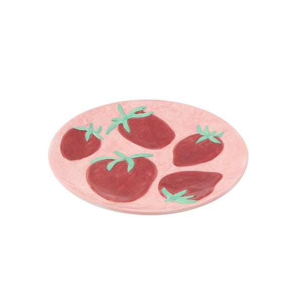 Assiette déco - Fraises - Rose/Rouge - 17,5x17,5x2cm