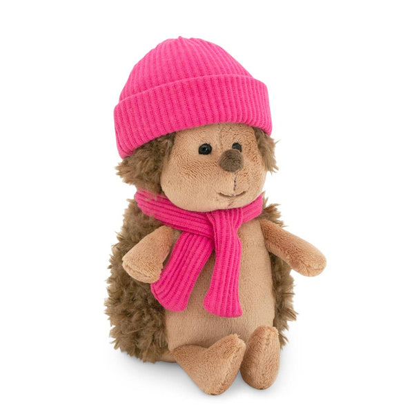 Pluche egel Fluffy met frambozenhoedje, 15 cm