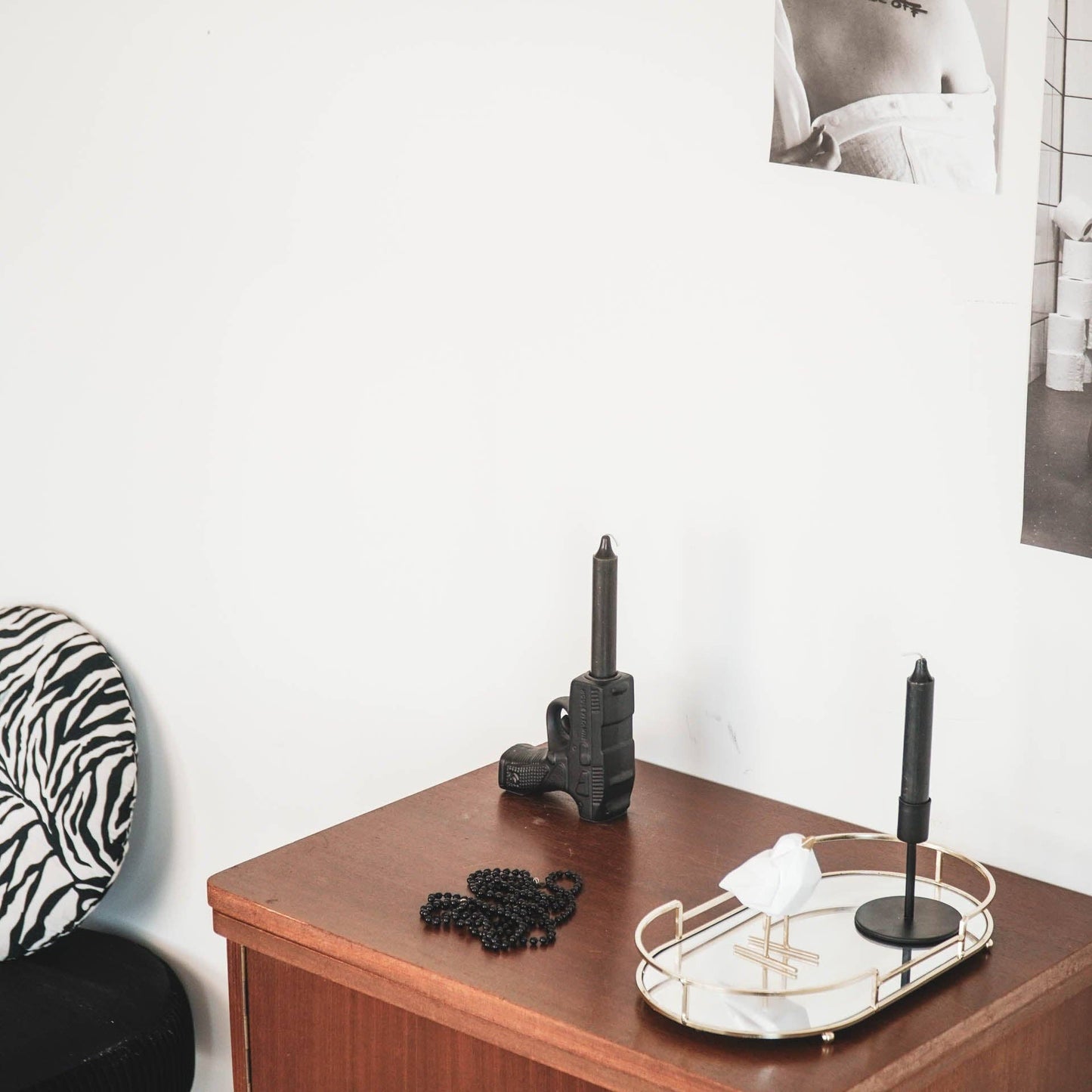 Bougeoir - Pistolet - Céramique - Noir - 12x5x12cm