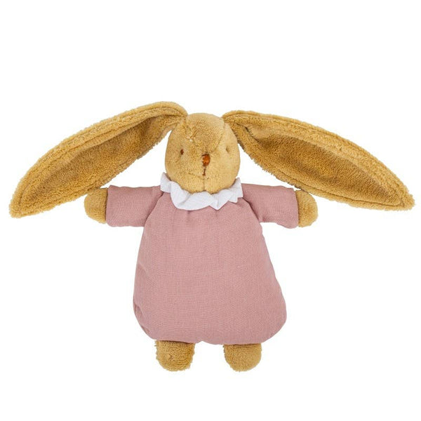 Lapin Nid D'Ange Doudou Avec Hochet - Coton Bio vieux rose