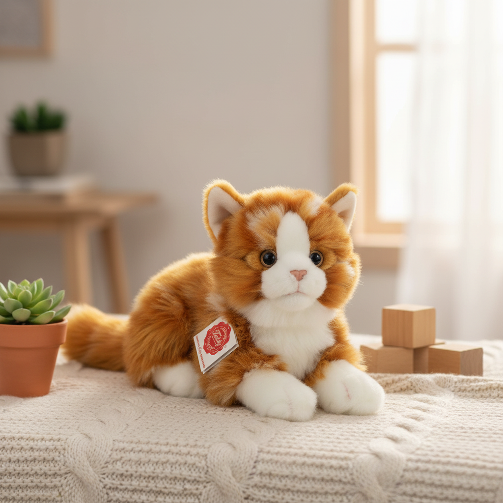 Plush ginger cat lying down