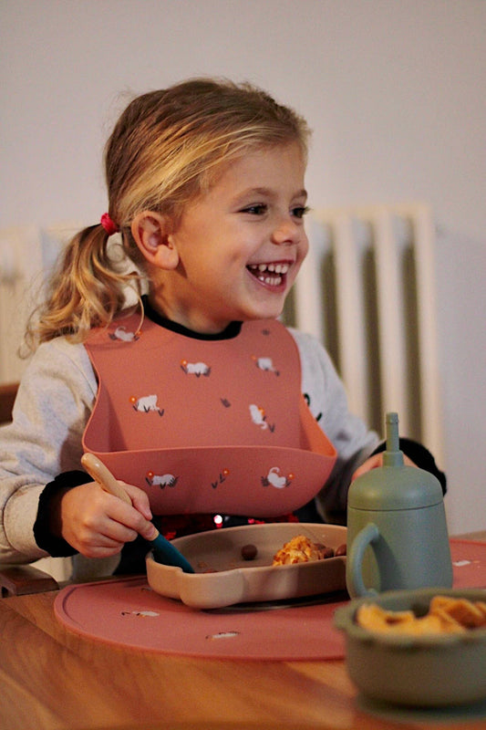 Shayan Cats Silicone Bib - Terracotta