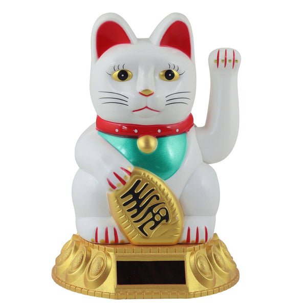 Chat chanceux solaire blanc 18cm
