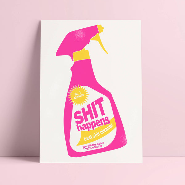 Reinigingsspray voor ansichtkaarten met rhizografie-effect "Shit Happens"