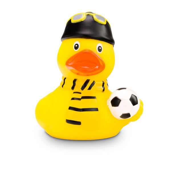 Zwart-gele supporter-eend
