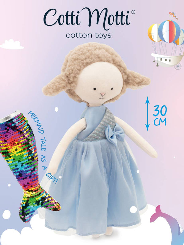 Pluche knuffel Zoe het Schaap: Blauwe satijnen jurk, 29 cm, geschikt vanaf 0 maanden