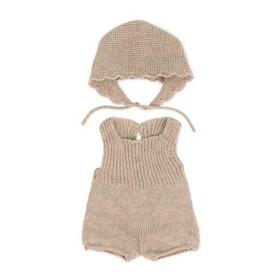 ML Poupées: BARBOTEUSE TRICOTÉ beige pour garçcon 38cm, éco et recyclé, 2 pièces, avec bonnet, sur un cintre, 3+