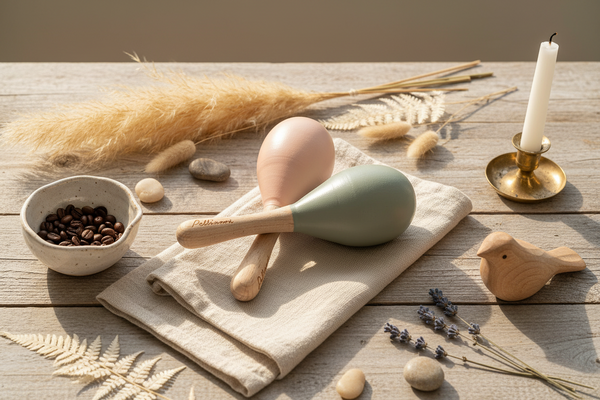 Pastelkleurige houten maracas