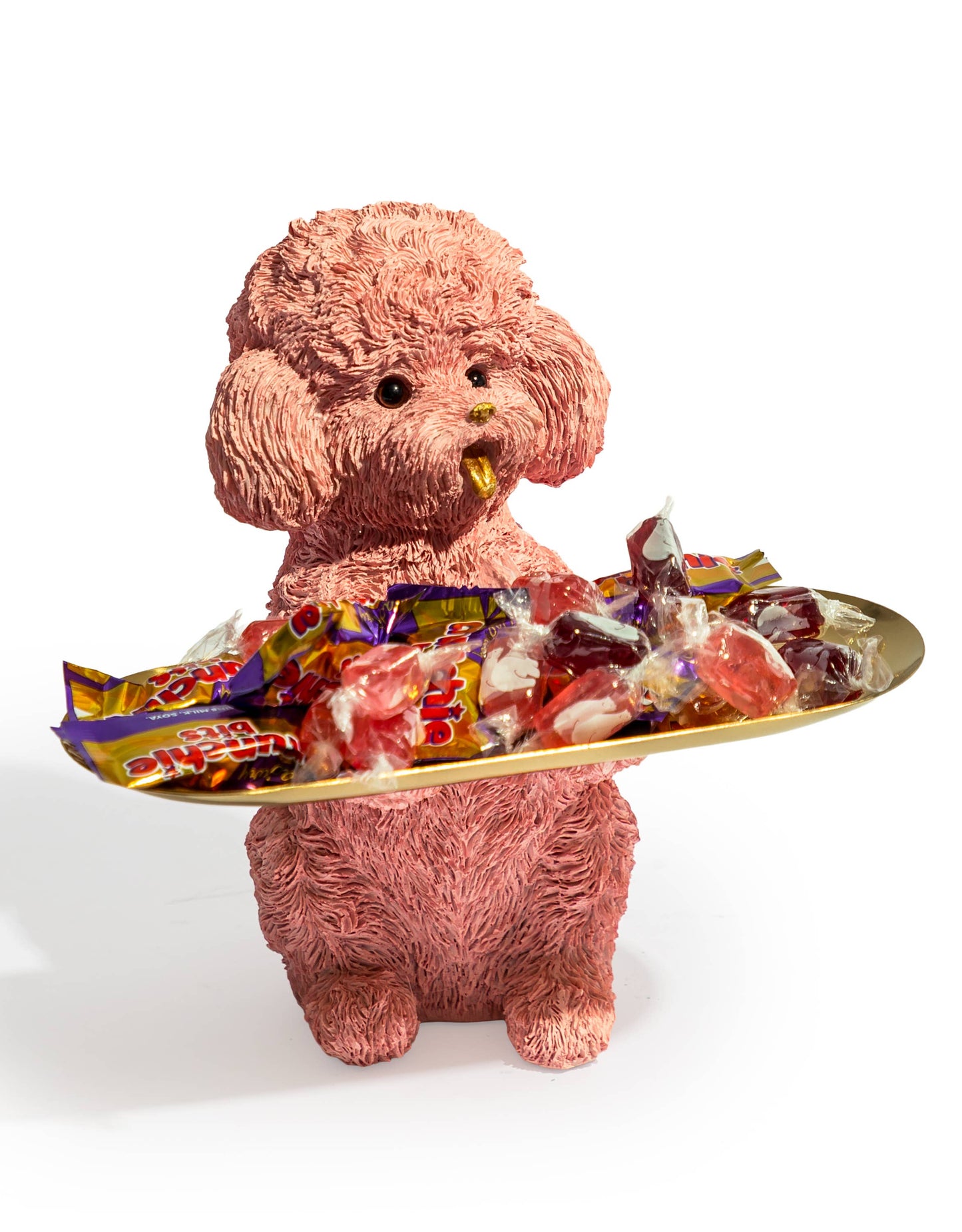 Pink Poodle Holding a Golden Tray