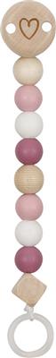 Goki Baby Accroche Tétine: COEUR L21cm, rose, bois et silicone