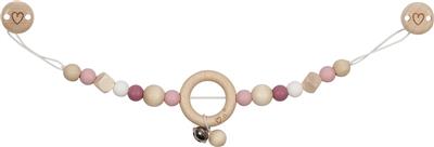 Goki Baby Hochet pour Landau: COEUR rose L40cm, avec clips, en bois et silicone