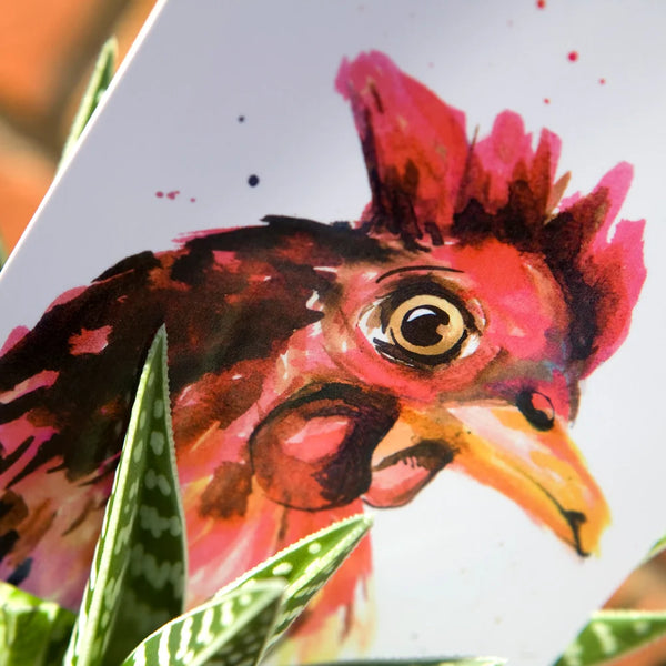 Ansichtkaart met aquarel van een kip