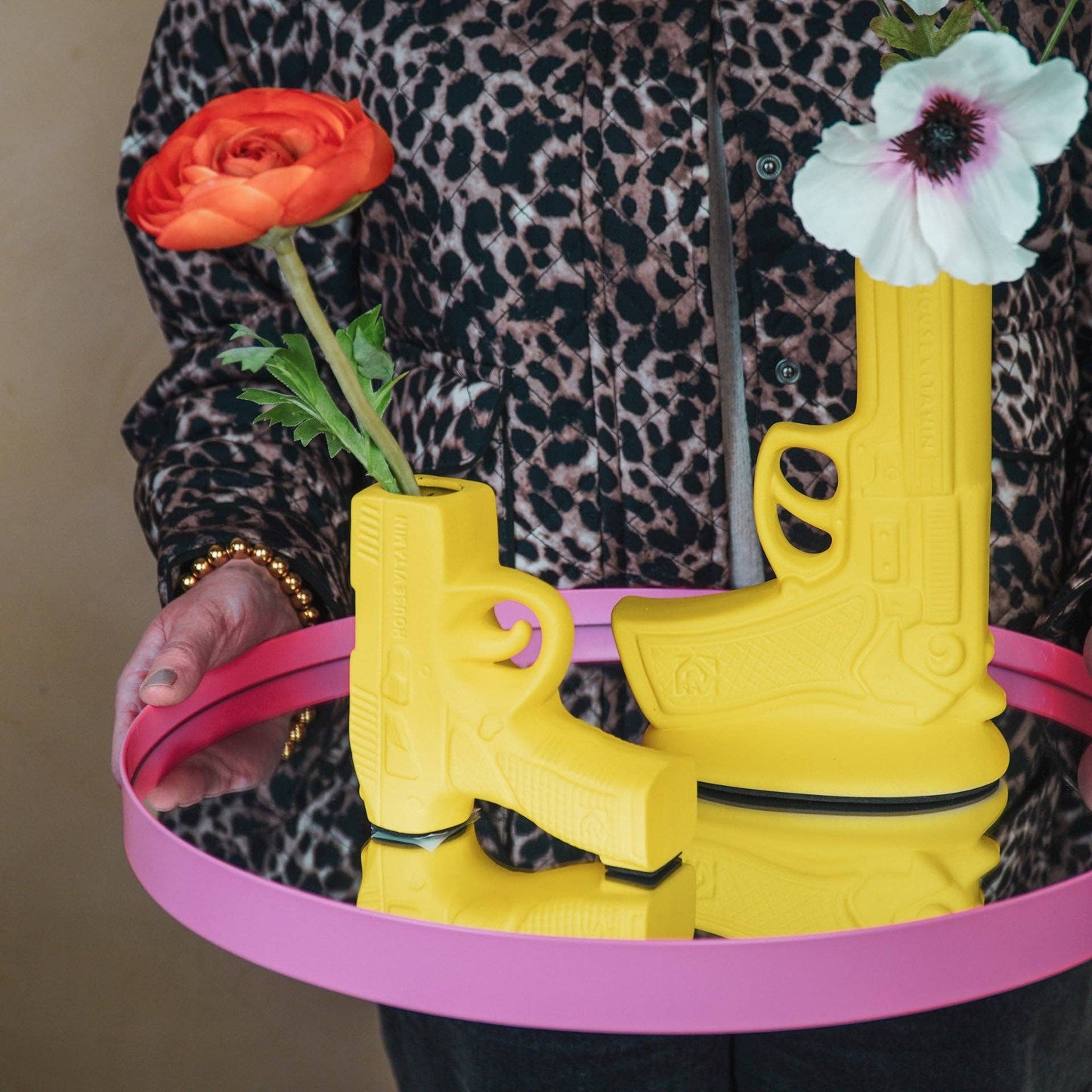 Vase - Pistolet - Céramique - Jaune Néon - 12x5x12cm