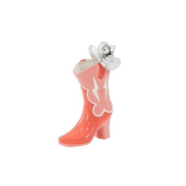 Bloemenvaas - Laars met discohoed - Keramiek - Roze/Oranje - 16,5 x 10,5 x 26,5 cm