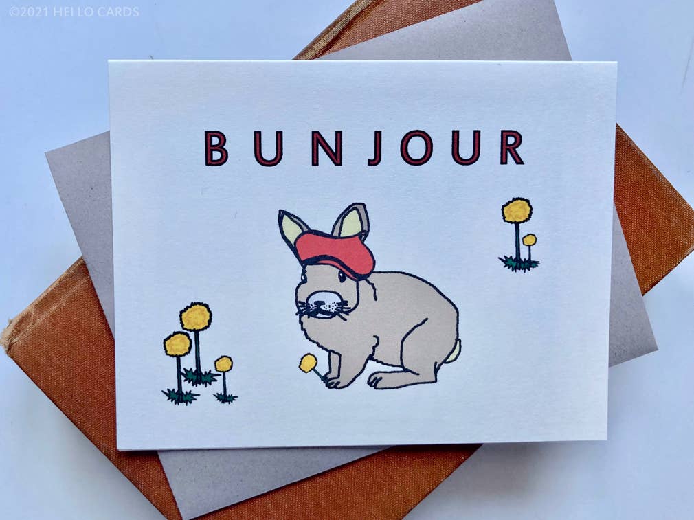 Carte de vœux lapin « Bunjour »