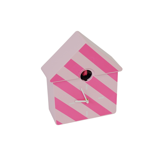 Horloge - Horloge murale coucou - Motif rayé/Rose - 24x27x9cm