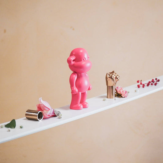 Ornement - Figurine Singe 'La Légende' - Résine - Rose - 11x7x19cm