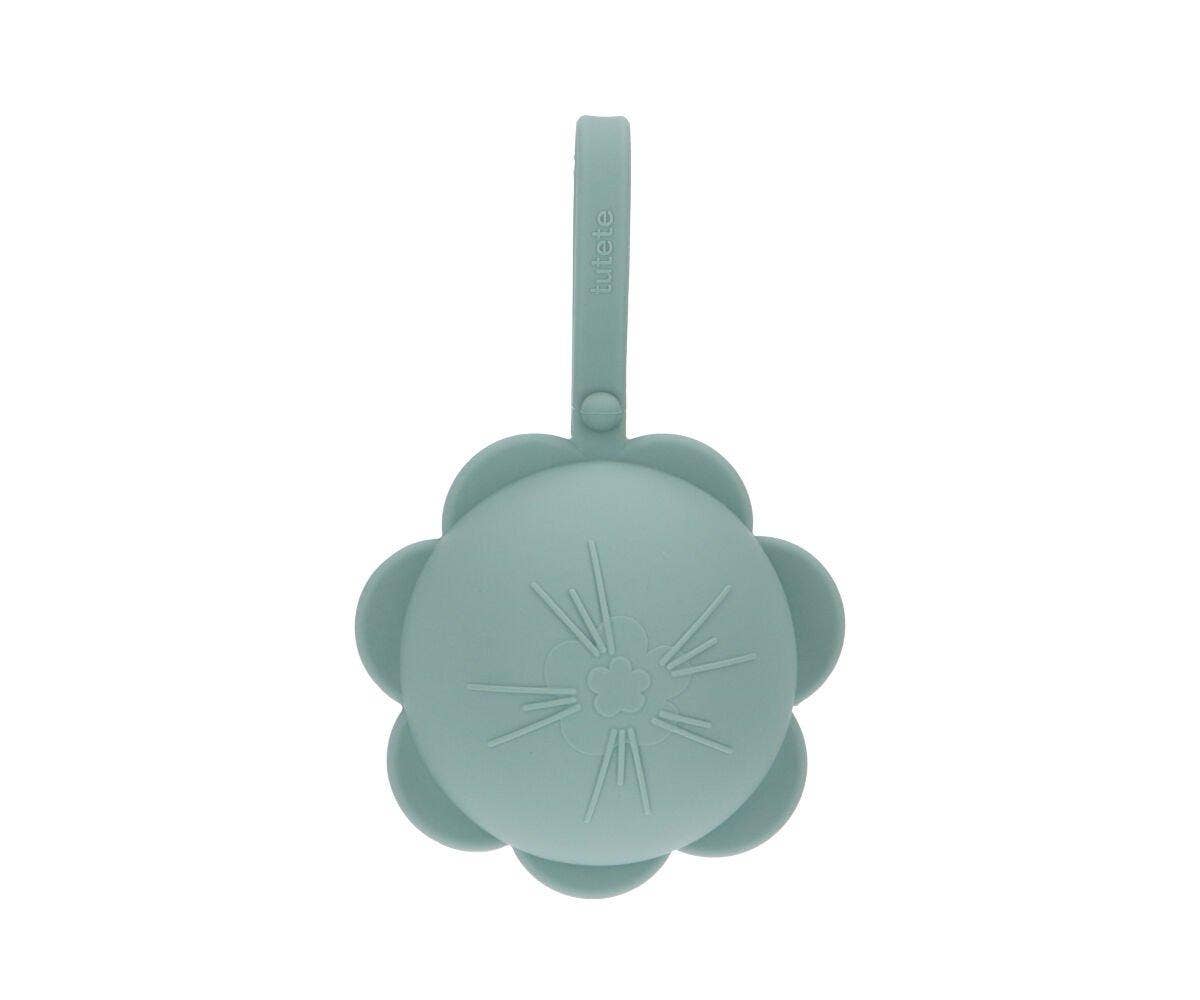 Porte-sucette en silicone Fleur sauge clair