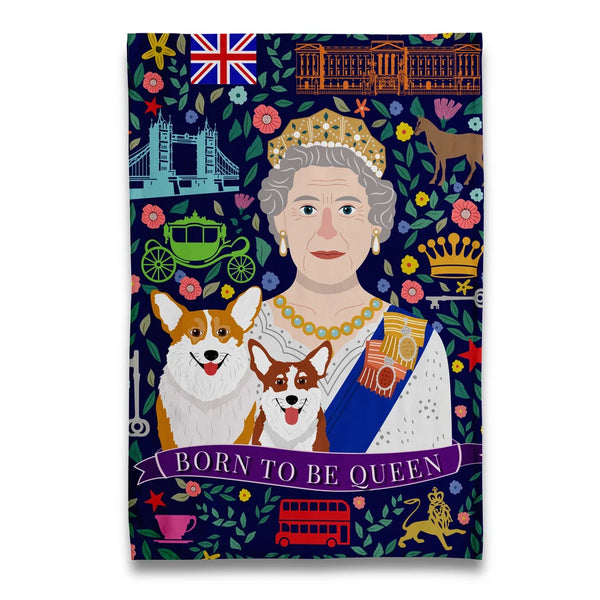 Theedoek "Born to Be Queen" met Corgi's