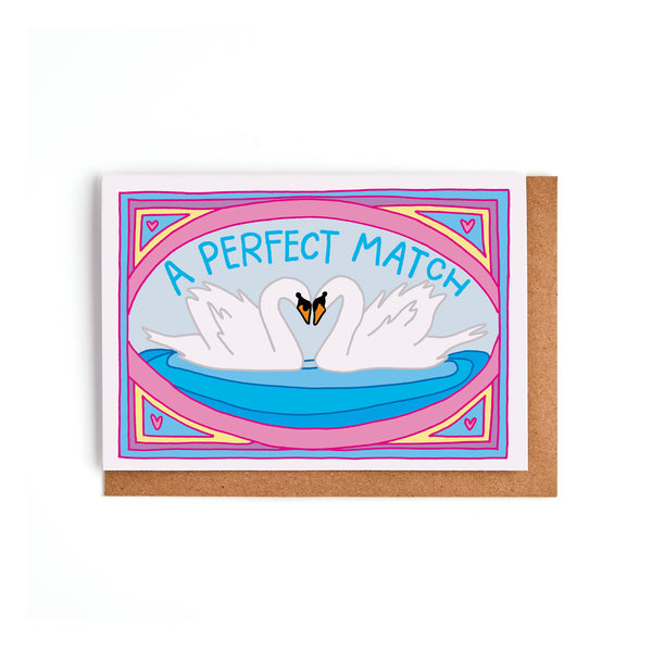 Wenskaart met kleine zwaan "Een perfecte match"