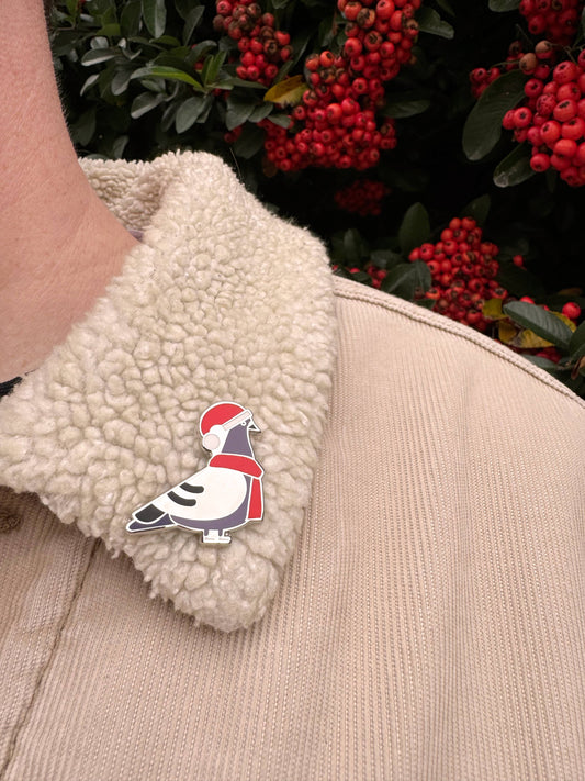 Christmas Pigeon Enamel Pin - Santa's scarf in the shape of a winter pigeon