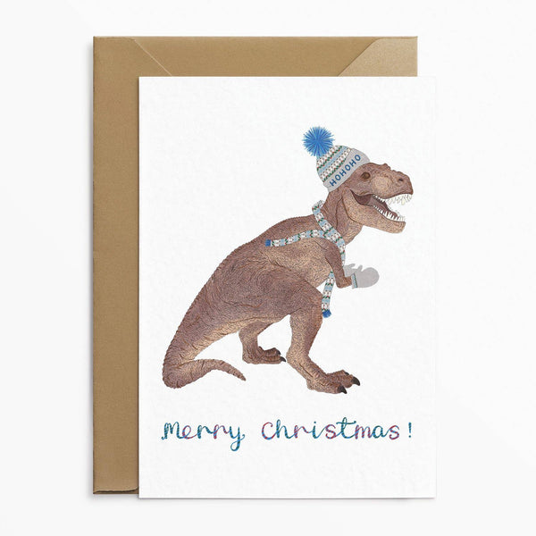 Kerstkaart met een T-Rex