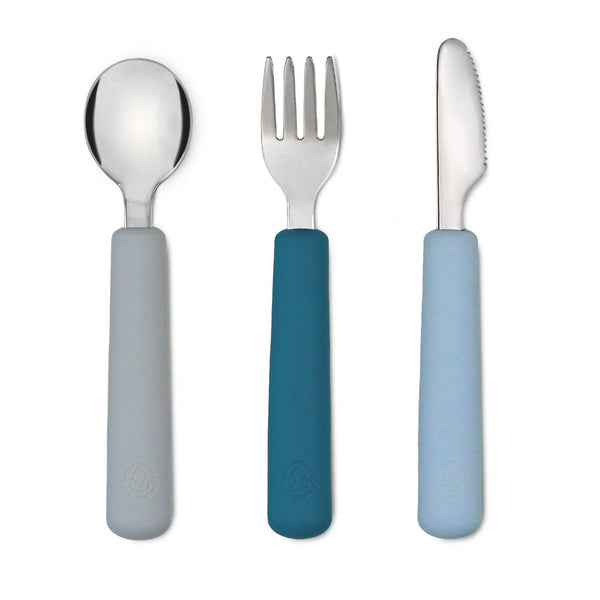 Cutlery set (fork/spoon/knife) - grey and blue