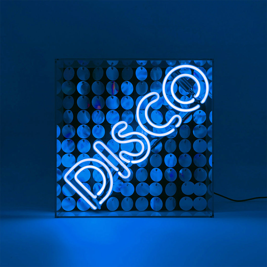Glass neon sign 'Disco' with glitter