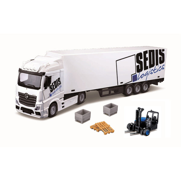 1:43 TRANSPORTEURS DE POMPIERS DE RUE MB ACTROS CAMION ÉLÉVATEUR ET CHARGEUR AVEC PALETTES