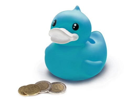 Kleine blauwe eend spaarpot