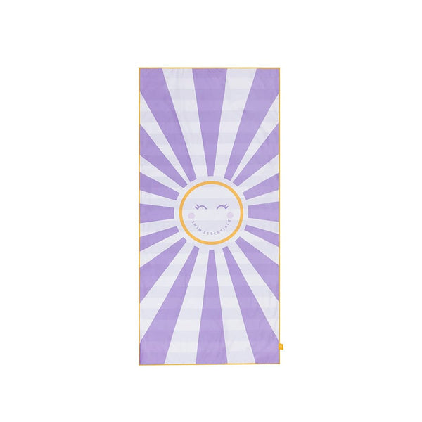 Beach Towel Microfiber - Purple/White - Happy Sunshine - 135 x 65 cm