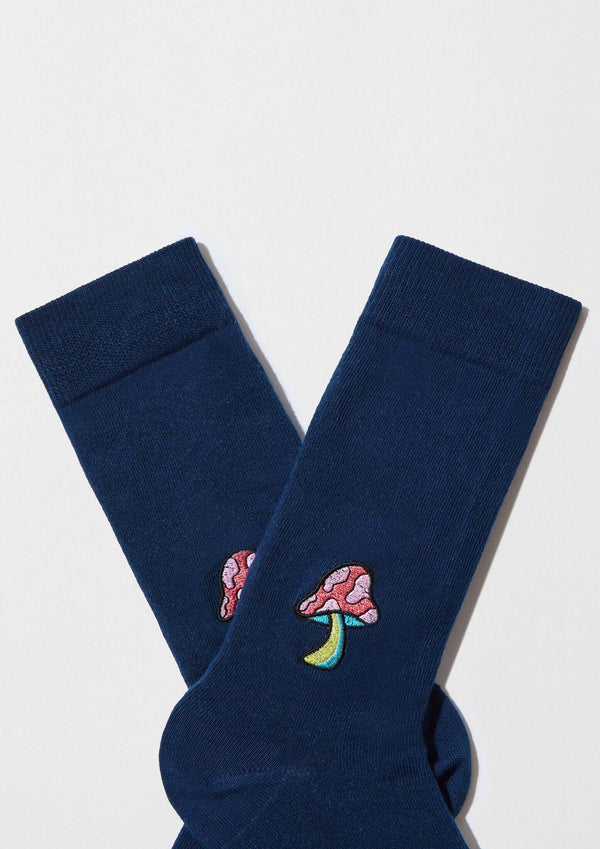 BeMushroom Embroidered Navy Socks