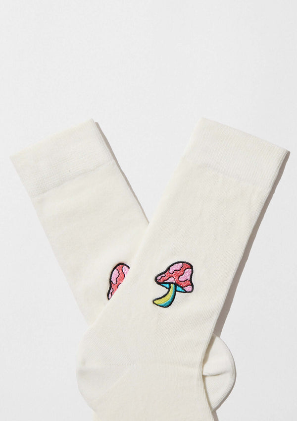 BeMushroom Embroidered Off-White Socks