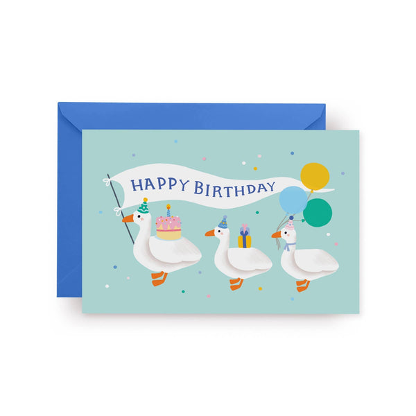 Verjaardagskaart met witte eendjes