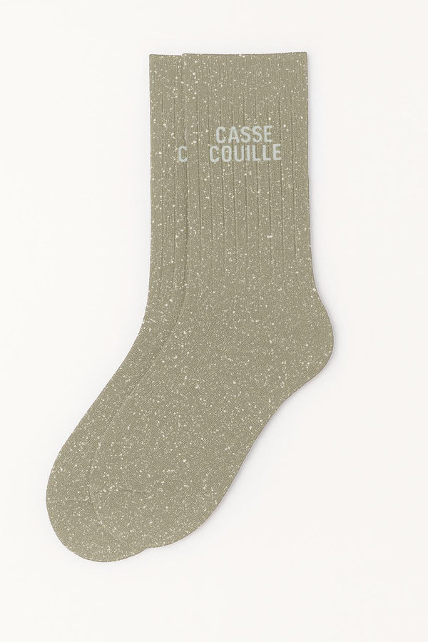 Chaussettes à Paillettes à Message"Casse-Couille" - Beige