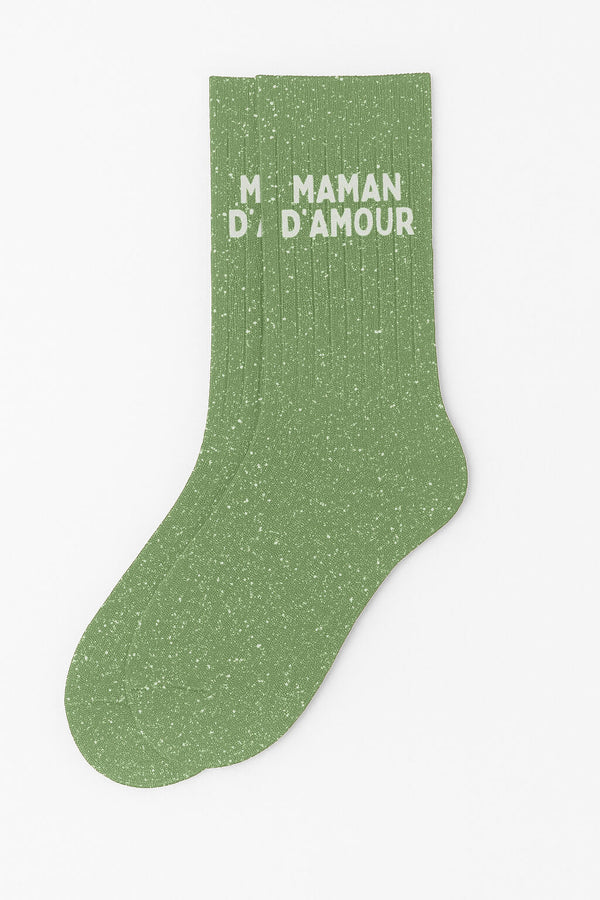 Chaussettes à Paillettes à Message "Maman d'amour" - Vert