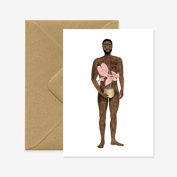 Naked boy with a plant - Greeting card