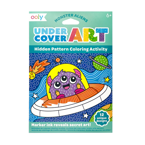 Cartes de coloriage à motifs cachés Undercover Art Monstres & Aliens – Lot de 12 – OOLY
