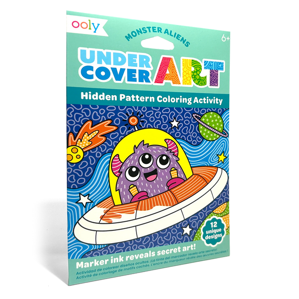 Cartes de coloriage à motifs cachés Undercover Art Monstres & Aliens – Lot de 12 – OOLY