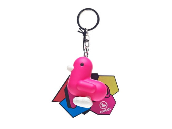Fluorescerende roze eend sleutelhanger