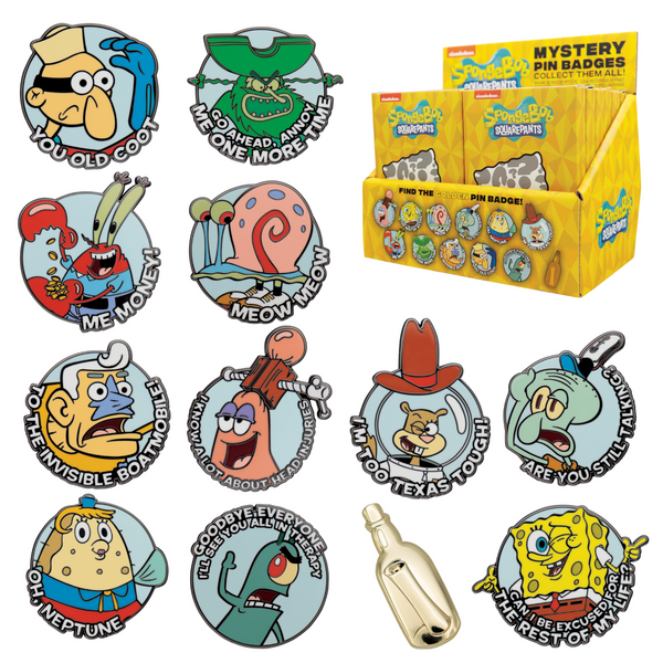 Display de 12 blind boxes Bob l’éponge - pin’s mystère - packaging principal