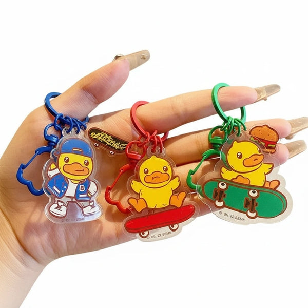 Sleutelhanger met eendje en skateboard
