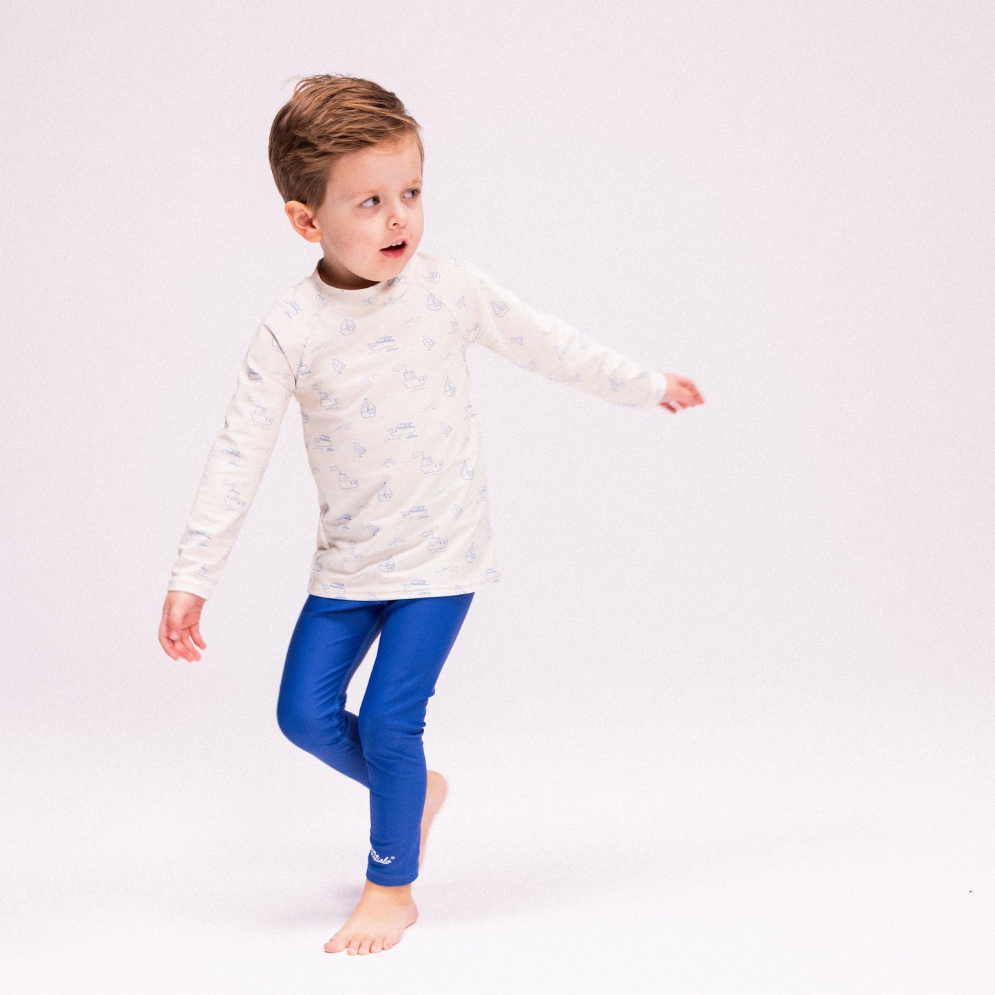 UV Swimming T-Shirt Long Sleeves - Beige/Blue - Seas The Day