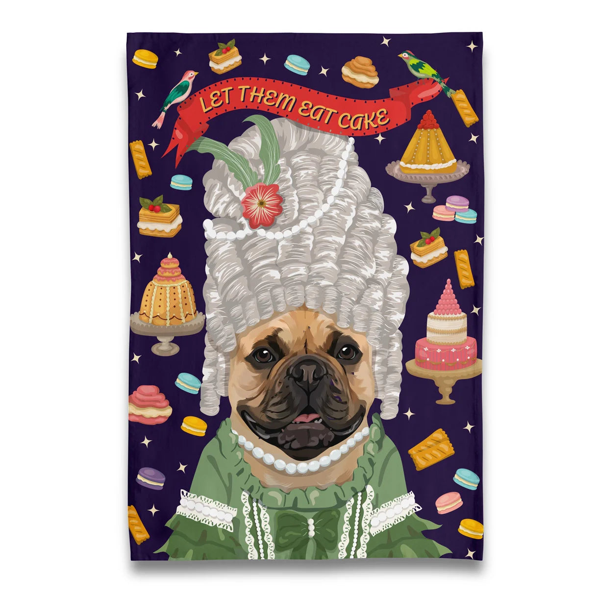 Tea towel Frenchie Marie-Antoinette "Let Them Eat Cake"