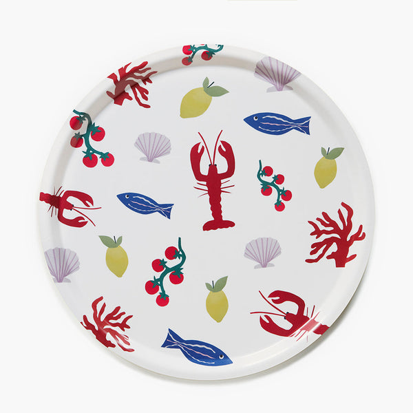 'Seaside Lunch' Round Serving Tray - 38 cm