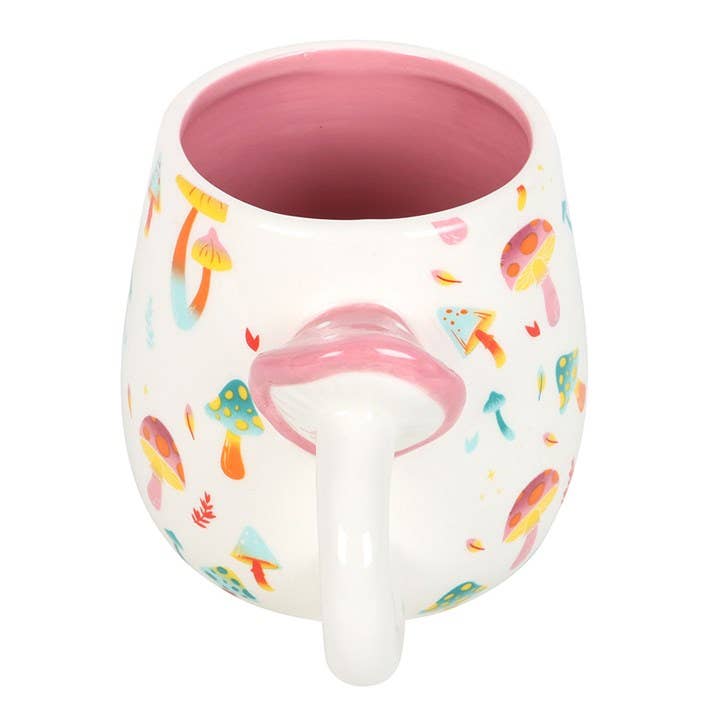 Funky Fungi ceramic mug with mushroom-shaped handle