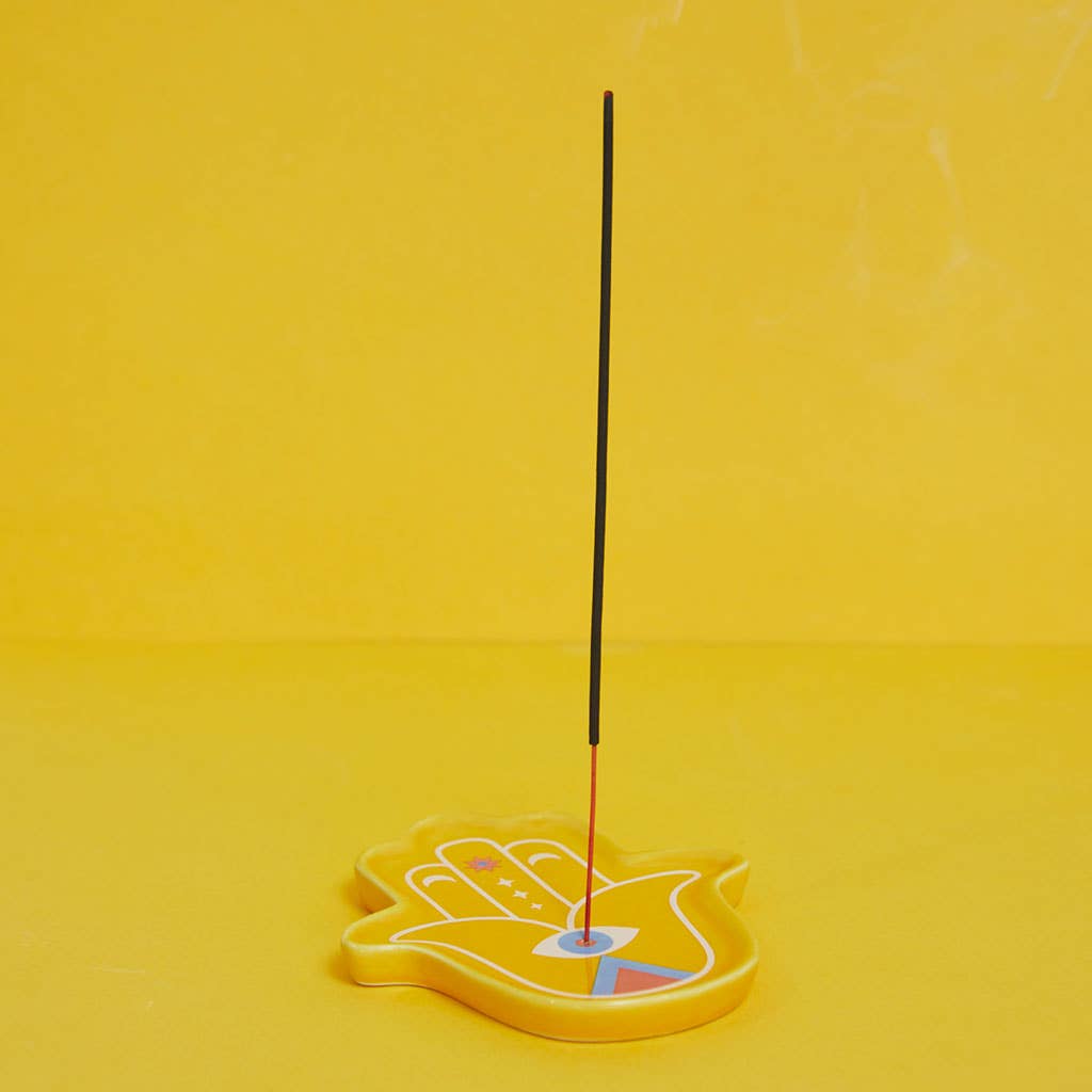 Incense holder, Lucky Hand, yellow, ceramic